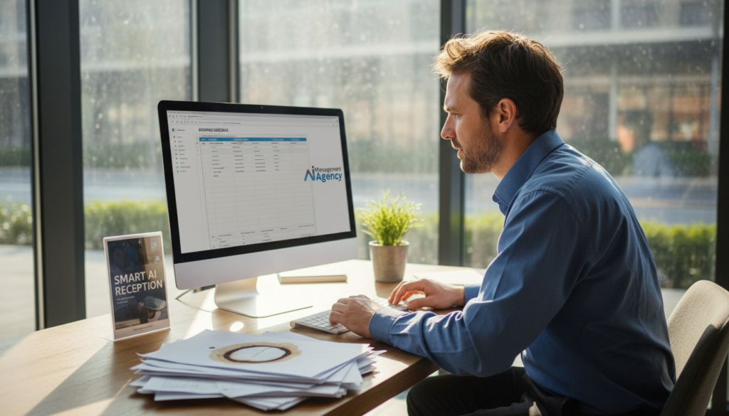 Hotel manager reviews digital bookings screen