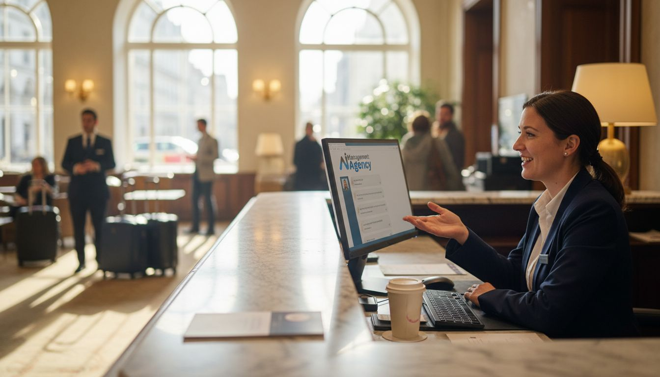 Hotel receptionist using AI chatbot screen