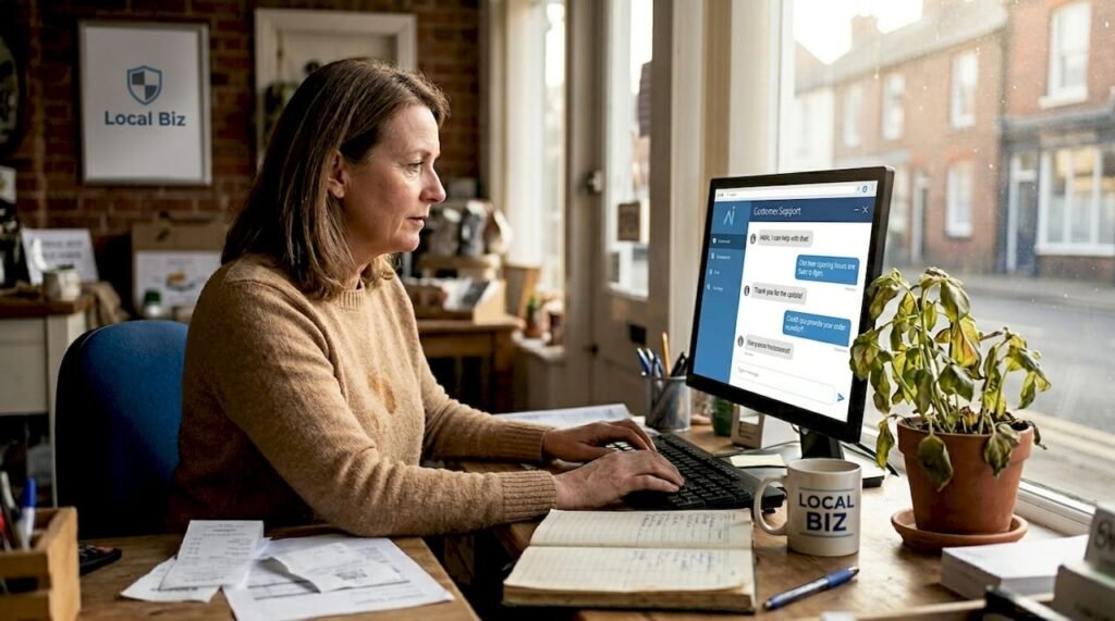 Business owner uses AI chatbot desk