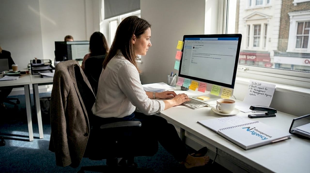 Customer service agent responds in UK office