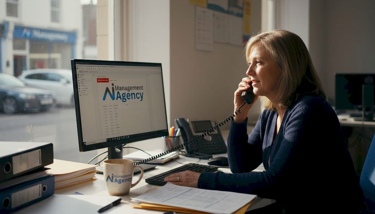 Office manager screening customer phone call