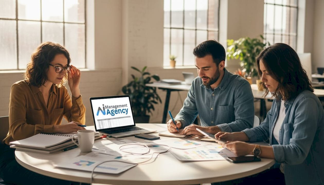 Startup team collaborating with AI tools