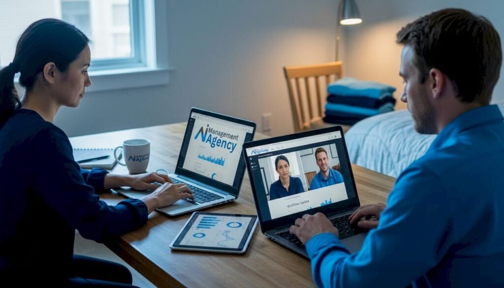 Remote workers collaborating with AI tools