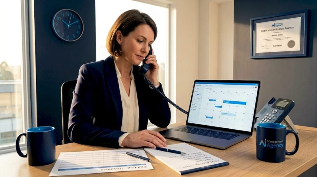 Small business owner using call automation at desk