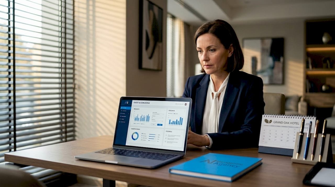 Hotel manager chatting with AI agent on desktop