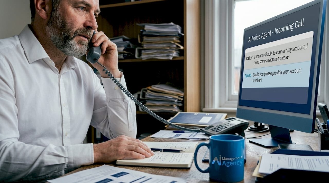 Business owner handling call in UK office