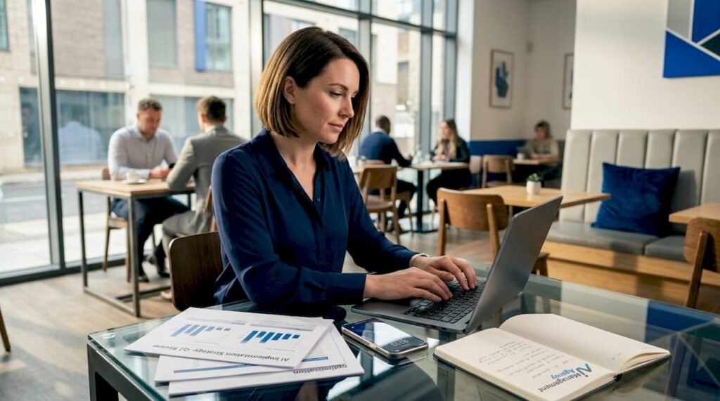 Businesswoman working on laptop in home office