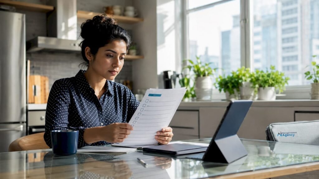 Woman reviewing small business automation checklist