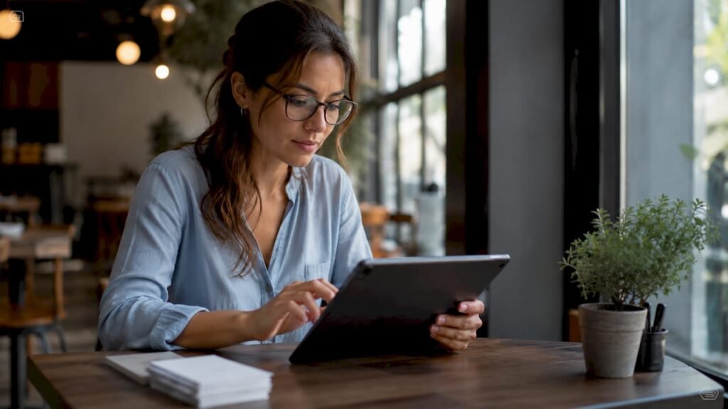 Small business owner using tablet for scheduling