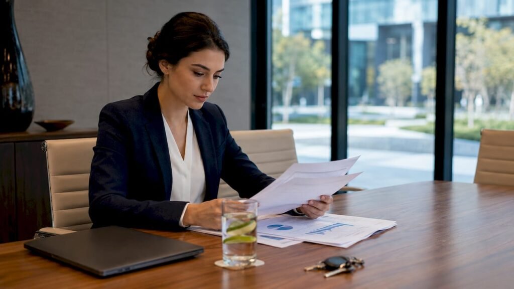 Hotel manager reviewing AI strategy documents