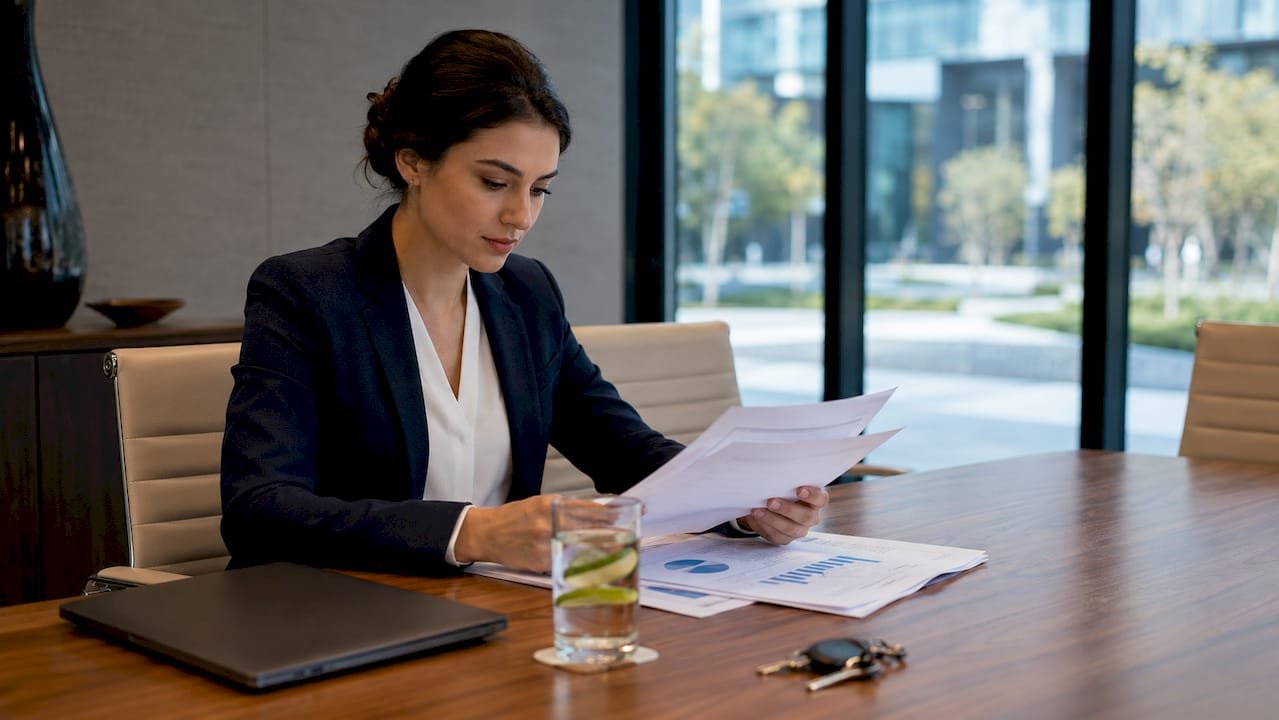Hotel manager reviewing AI strategy documents